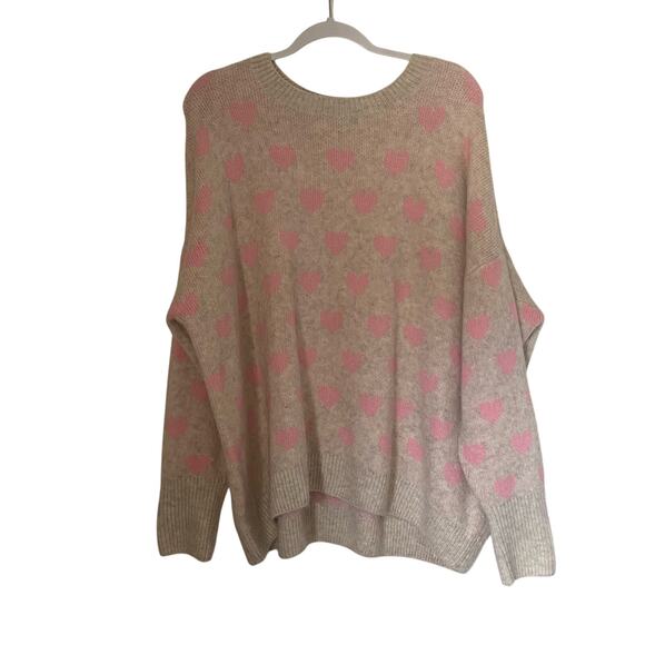 CeCe Hearts Knit Crew Neck Sweater Cream Pink Womens Size Large - Picture 1 of 6